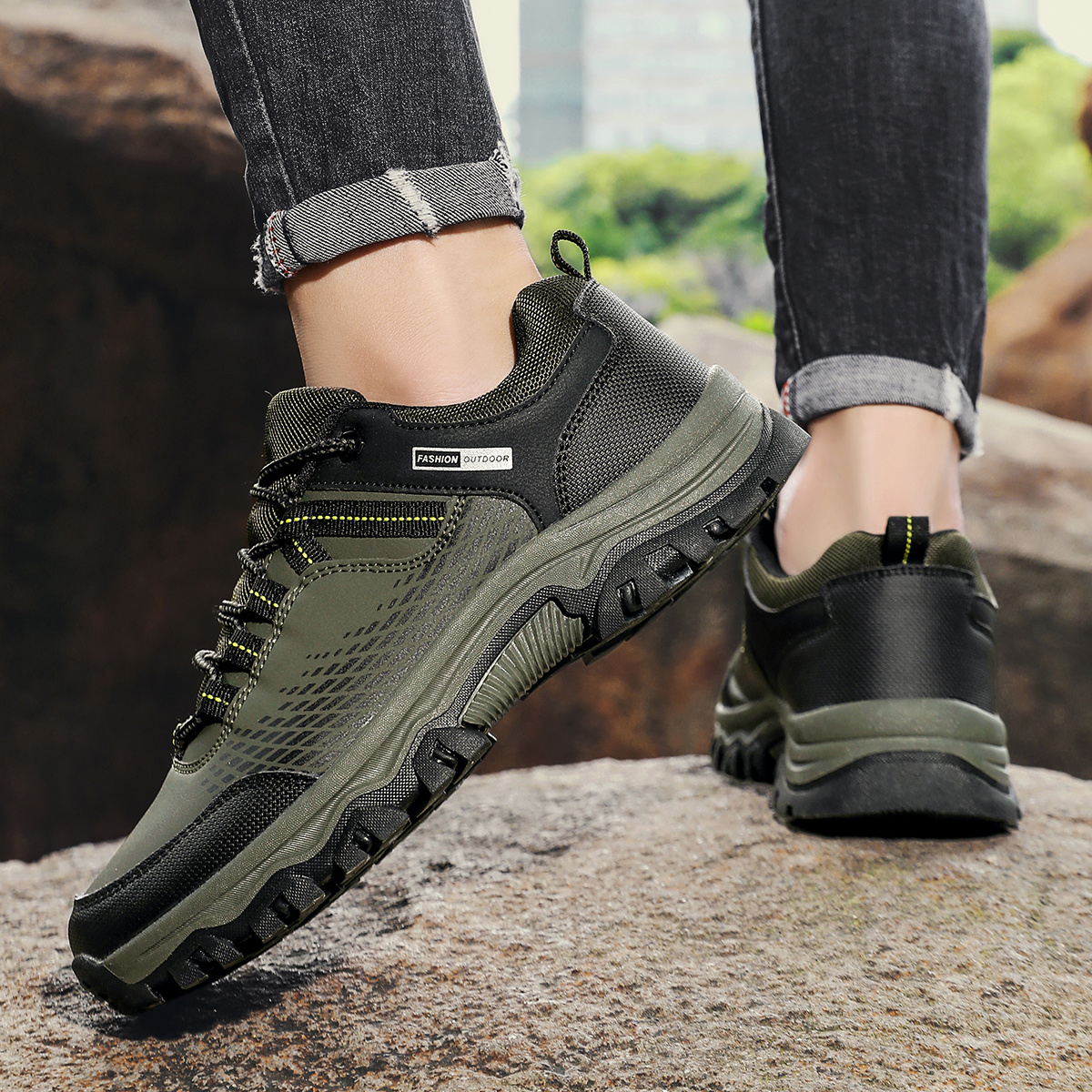Unisex Low Top Hiking Boots for Non-Slip Rubber Sole Trekking Shoes  with Lace-Up Fastening, Durable PU Upper, and Comfortable Fabric Inner  Lining