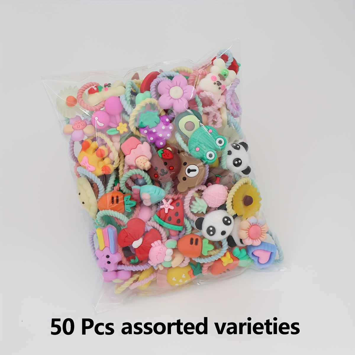 TEMU 50-piece Cartoon & Hair Bands Set , Plastic Style Hair Accessories, Decorative Hair Ties, Set