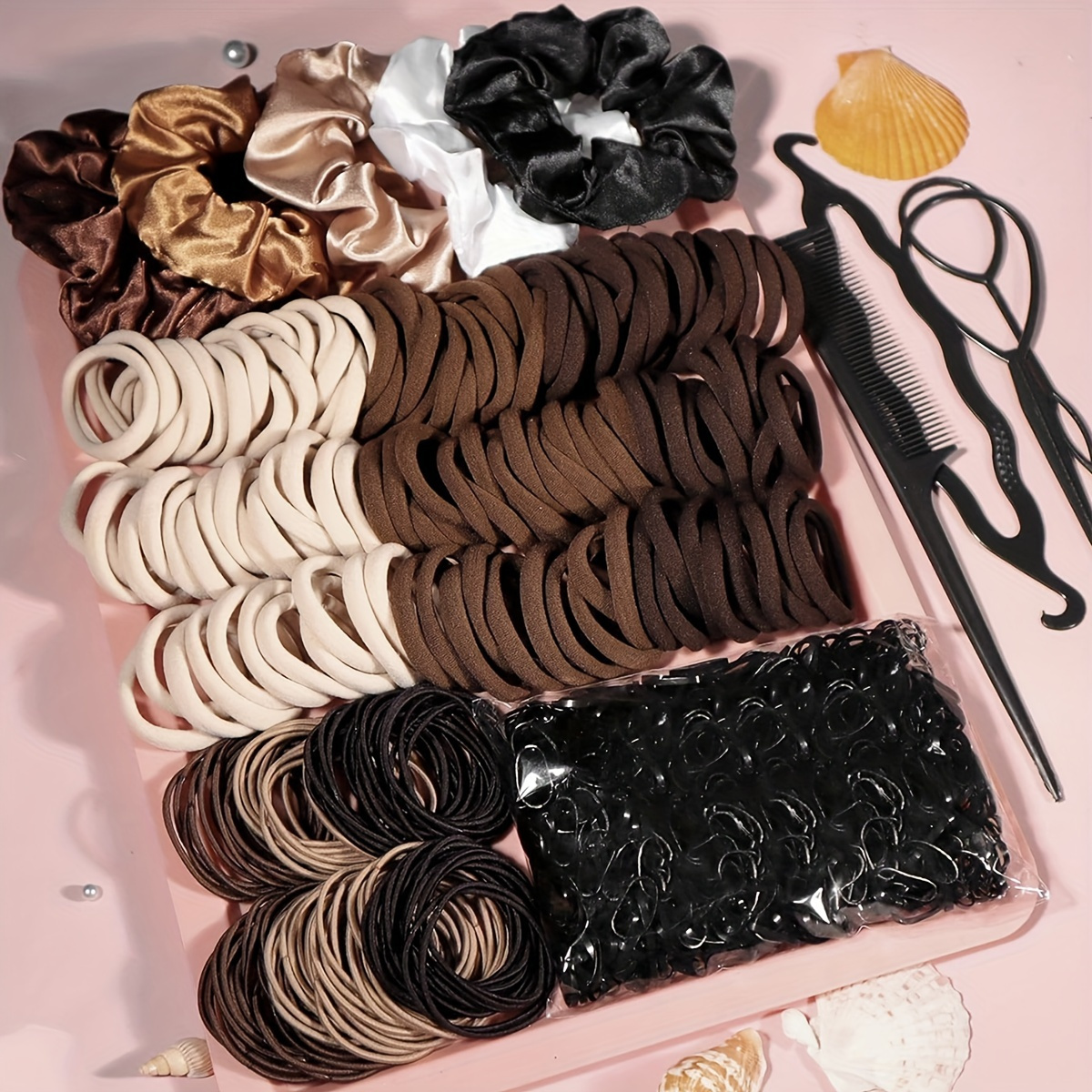 

1209pcs Women's Hair Accessory Kit: & Minimalist Bands, Ponytail Holders, Bun Makers - Vintage Style Knit Fabric