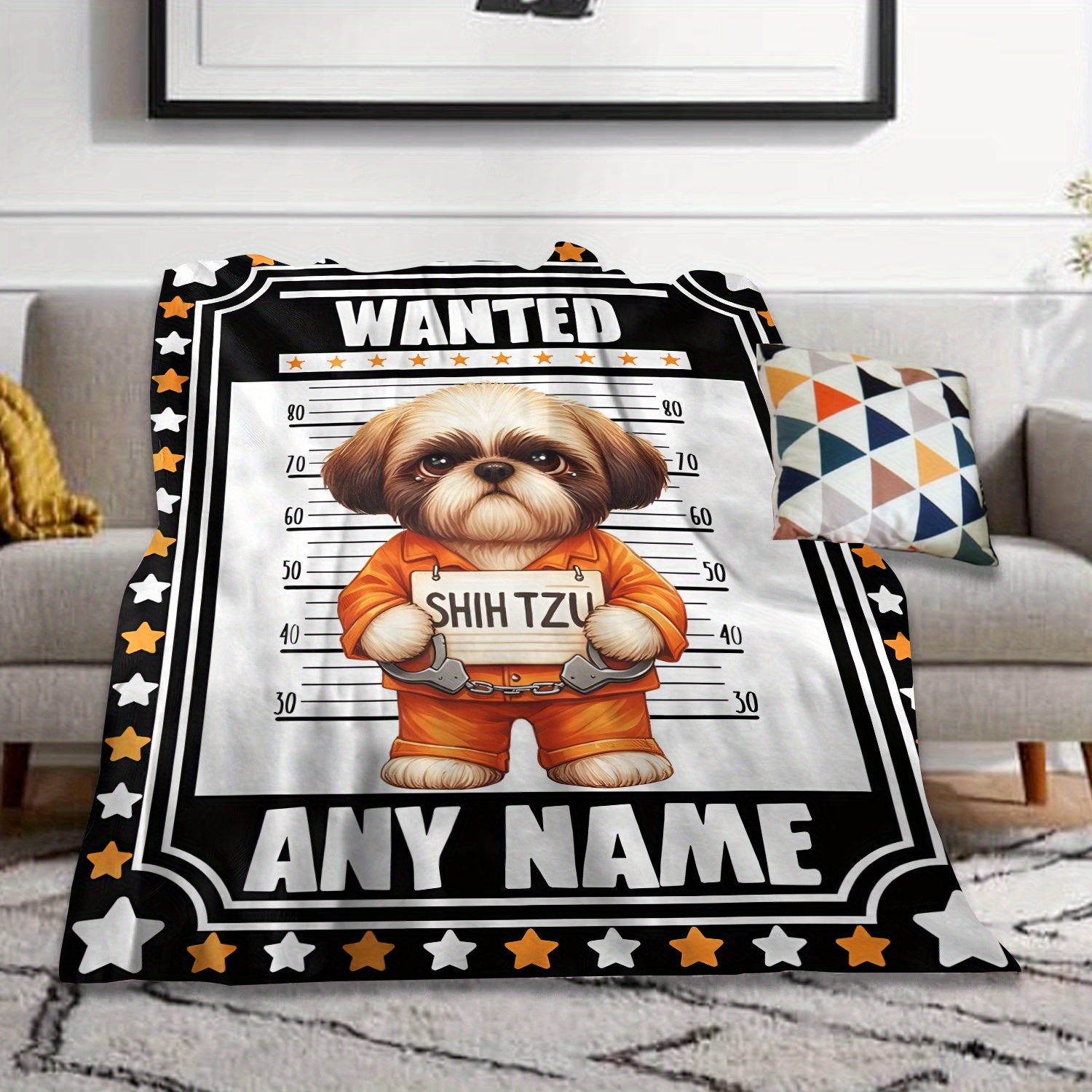 

1pc Custom Name Animal Creative Flannel Blanket Personalized Custom Text Shih Tzu Dog Pattern Throw Blanket