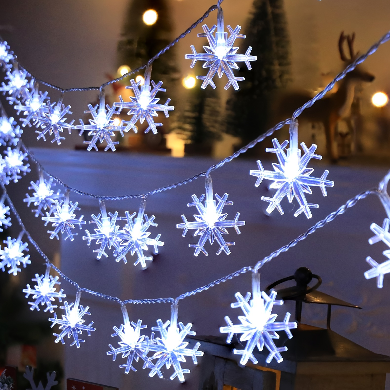 Snowflake LED String Lights, Battery Powered, Fairy Lights for Christmas Decoration, Living Room, Bedroom, Staircase, Party, Wedding - No Battery Included