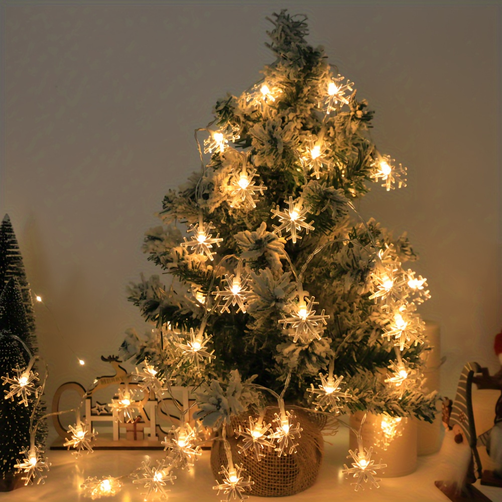 Snowflake LED String Lights, Battery Powered, Fairy Lights for Christmas Decoration, Living Room, Bedroom, Staircase, Party, Wedding - No Battery Included