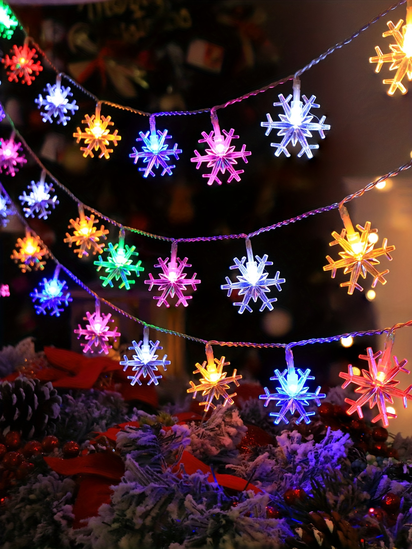 Snowflake LED String Lights, Battery Powered, Fairy Lights for Christmas Decoration, Living Room, Bedroom, Staircase, Party, Wedding - No Battery Included