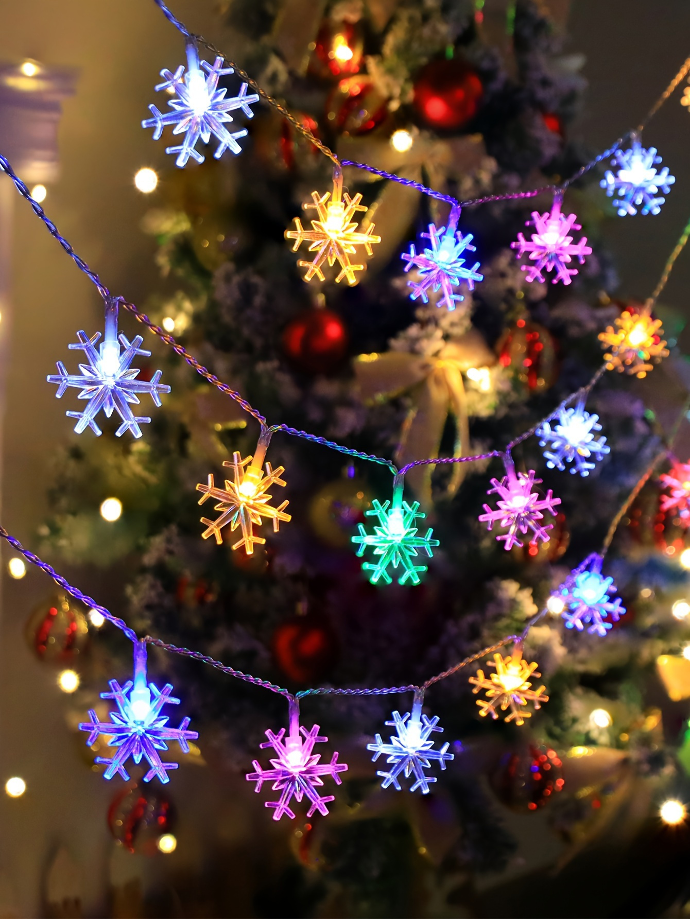 Snowflake LED String Lights, Battery Powered, Fairy Lights for Christmas Decoration, Living Room, Bedroom, Staircase, Party, Wedding - No Battery Included