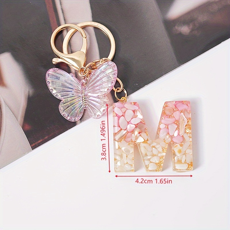Image of 1pc Fashionable Gradient Pink Keychain With 26 Letter Star Sequin Keyrings, Suitable For Letter Charms On Bags, Backpacks, And Car Keys, A~z Letters, Decorative Gift For, Ideal Valentine's Day Gift