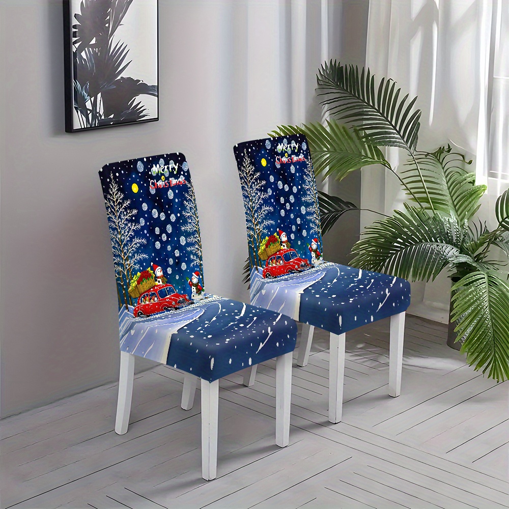 

2pcs/4pcs/6pcs New Christmas Theme Santa Claus Car Pattern Printed High Chair Cover, And Comfortable Chair Cover, Dust And Stain Proof Chair Cover, Suitable For Dining Chair Office Home Decoration