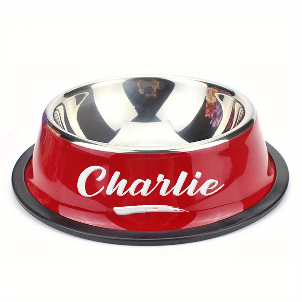 TEMU Personalized Anti-slip Stainless Steel Pet Bowl With Custom Name - Non-tip Food/ Water Dish, Engraved Pet Bowl, Durable Feeder For Puppy, Kitten