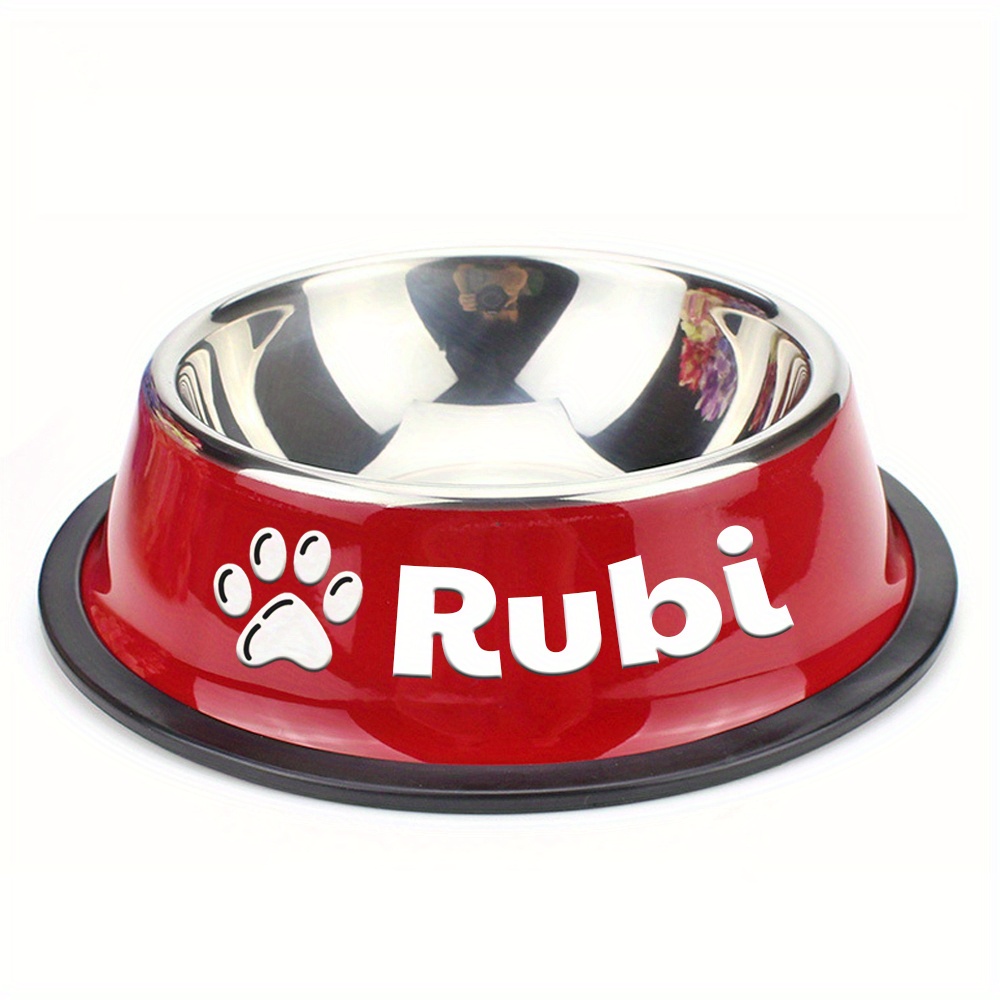 TEMU Personalized Stainless Steel Pet Bowl Custom Name Anti Slip Dog Food Water Bowl Cute Gift For Pets