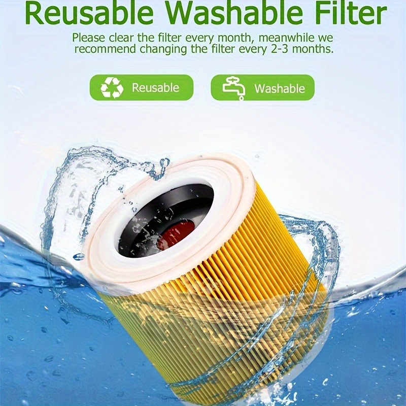 wet dry vacuum filter cartridge replacement compatible with karcher a 2204 2254 2101 2201 wd2 wd3 mv2 mv3 wd2 200 wd3 500 p wd 3 200 washable plastic material 1 pack floor attachment details 1