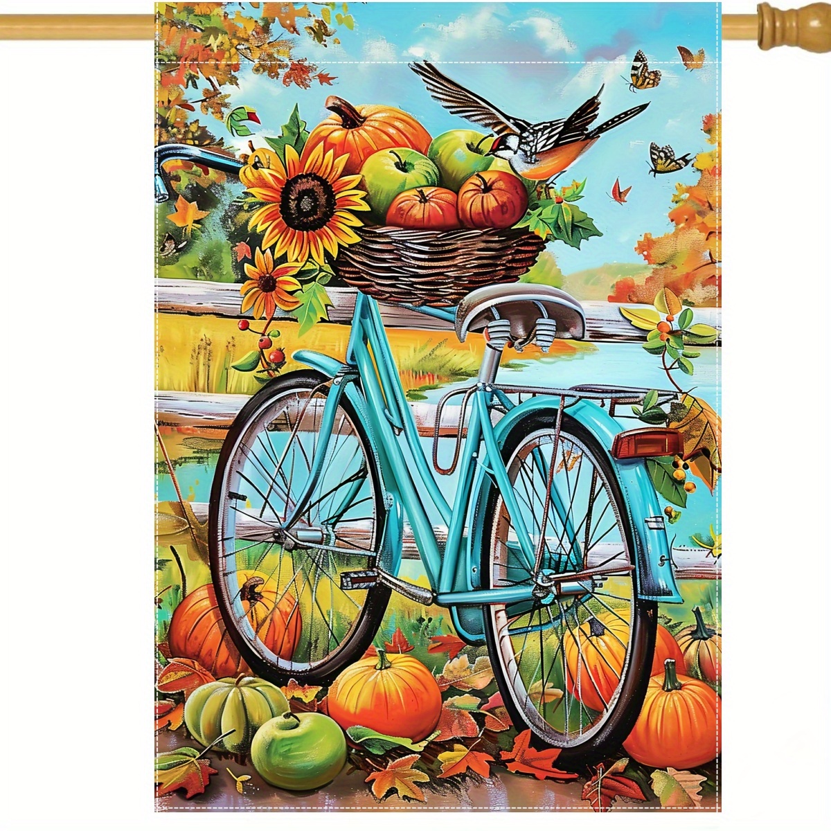 

Welcome To Autumn" Double-sided Garden Flag - 28x40 Inch | Vibrant Pumpkin & Sunflower Design With Bicycles And Birds | Thanksgiving & Fall Decorations