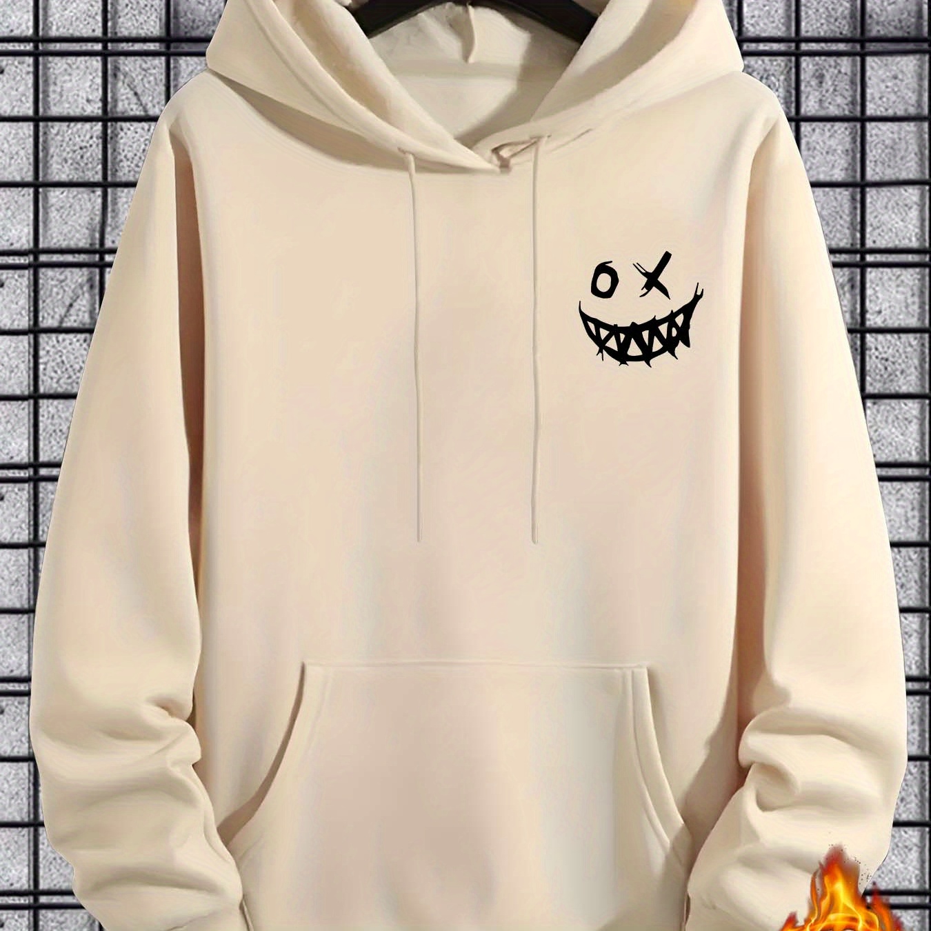 

Grinning Printed Hoodie Cool Hoodie, Men's Casual Sweater Hoodie With Kangaroo Pocket