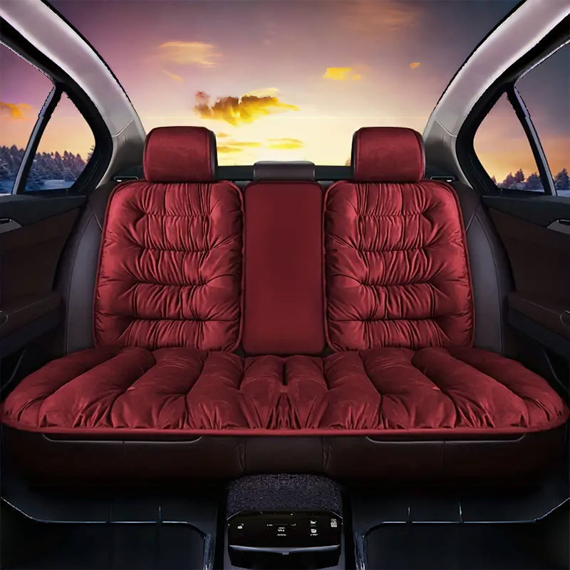 TEMU 3pcs Car Rear , Thickened And Warm For Winter, Down-filled Car Cover, Rear Integrated Plush With Backrest, Single Chair Pad.