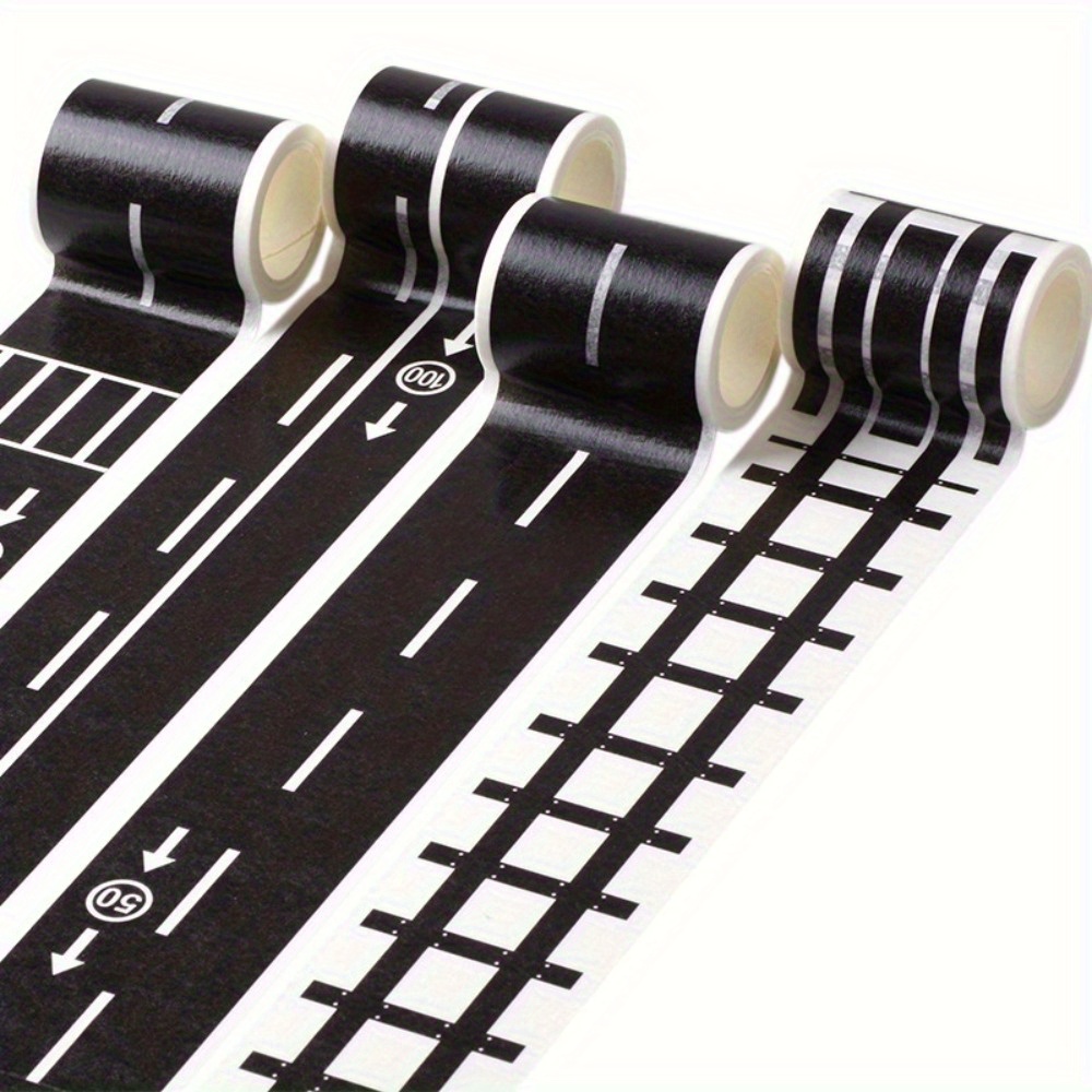 

12pcs Diy Road Rail Transit Washi Paper Tape Railway Tape Car Self Adhesive Curve Sticker