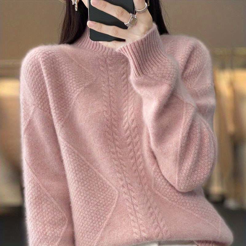 

Chic Women's Turtleneck Sweater - Cozy Knit, Long Sleeve, High Stretch For Fall/winter - Machine Washable, Autumn, Semi-turtleneck, Thickened Top, Long-sleeved T-shirt