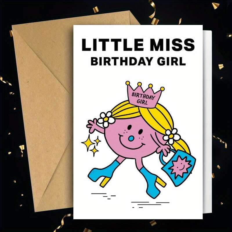 

' Girl' Greeting Card With Pink Character & Stars - Birthdays, Thanksgiving, Halloween, Anniversaries - For Him Or Her (4.72" X 7.08")