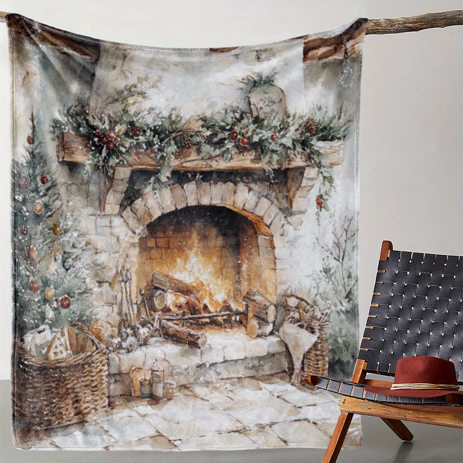 

Flannel Christmas Blanket Fireplace - , For , Bed, Car, , & -