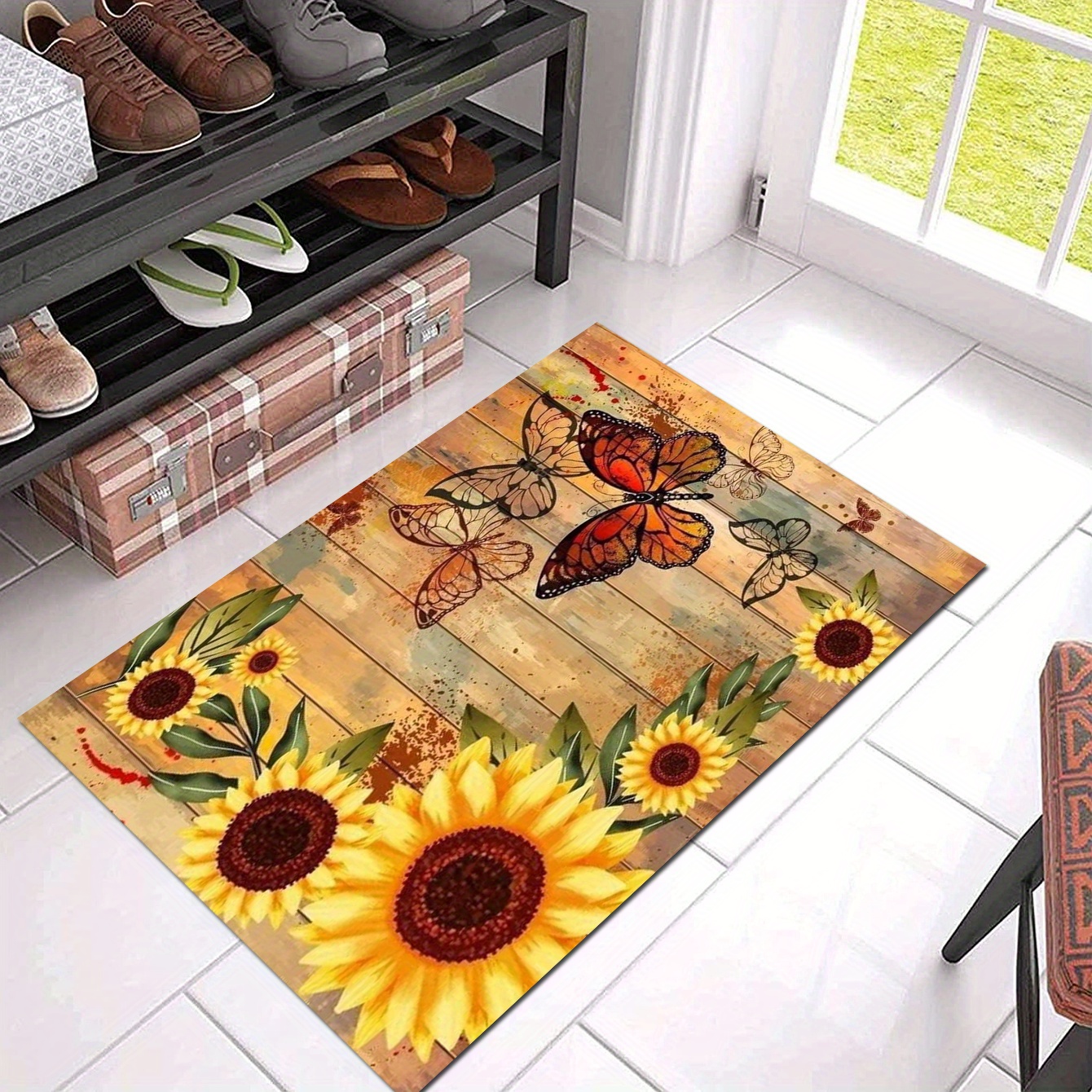 

Sunflower Pattern Door Mat: Absorbent, Non-slip, And For Indoor Use - Christmas Decorations