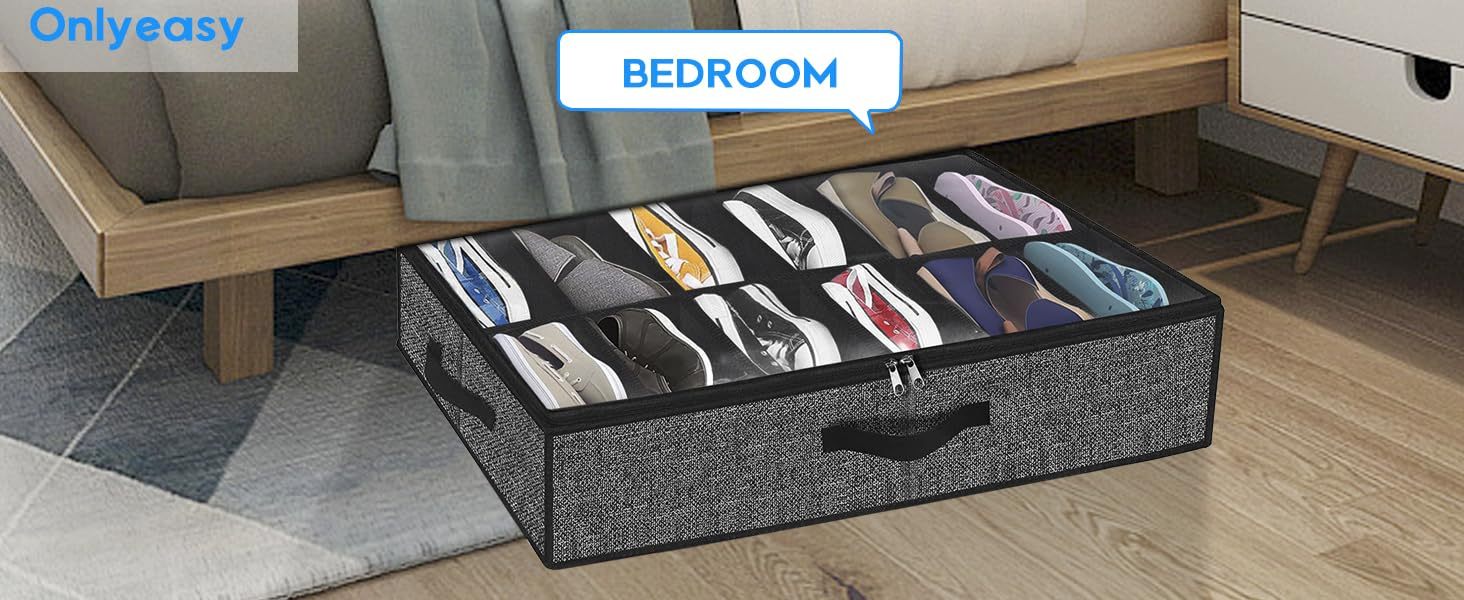 sturdy under bed shoe storage organizer set of 1 2 fits   24 pairs underbed shoes closet storage solution with clear window breathable 29 3 x23 6 x5 9 details 0