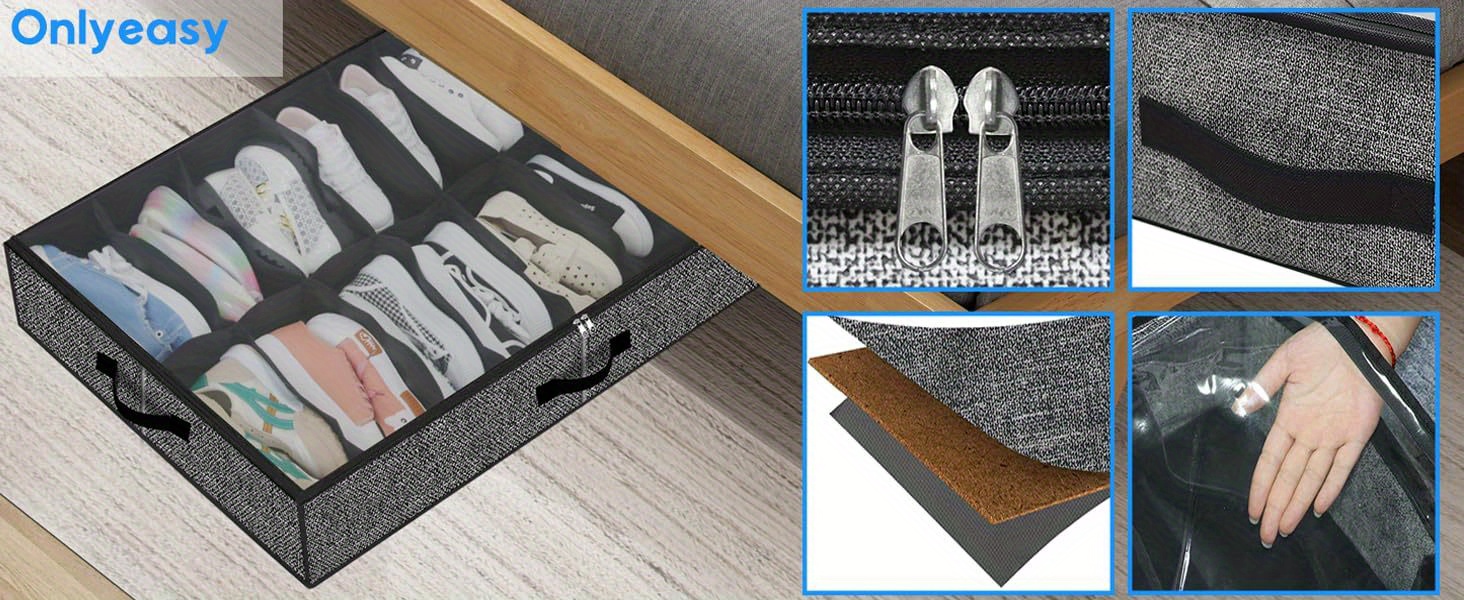 sturdy under bed shoe storage organizer set of 1 2 fits   24 pairs underbed shoes closet storage solution with clear window breathable 29 3 x23 6 x5 9 details 4