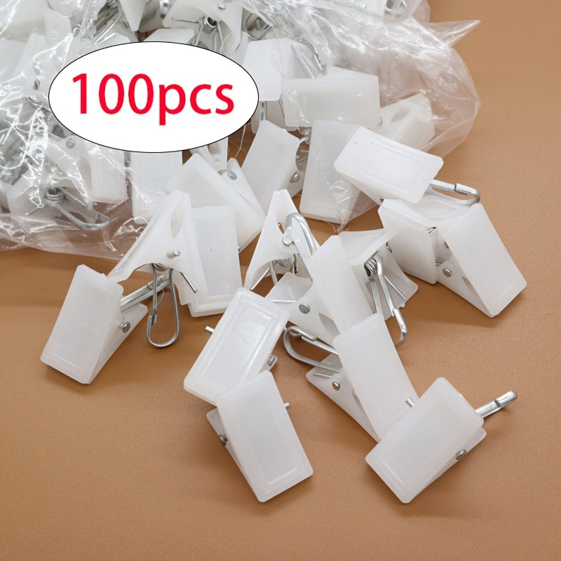 Image of 100 White Plastic Clips, Suitable For Curtains And Underwear - Strong Fasteners, Curtains, Partitions, Shower Rooms, Multi-functional Additions, Hanging Clips, Clothes Pins