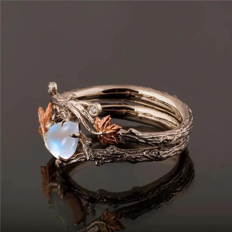 elegant vintage maple leaf ring with natural stone antique golden   for   parties ideal thanksgiving gift for her details 1