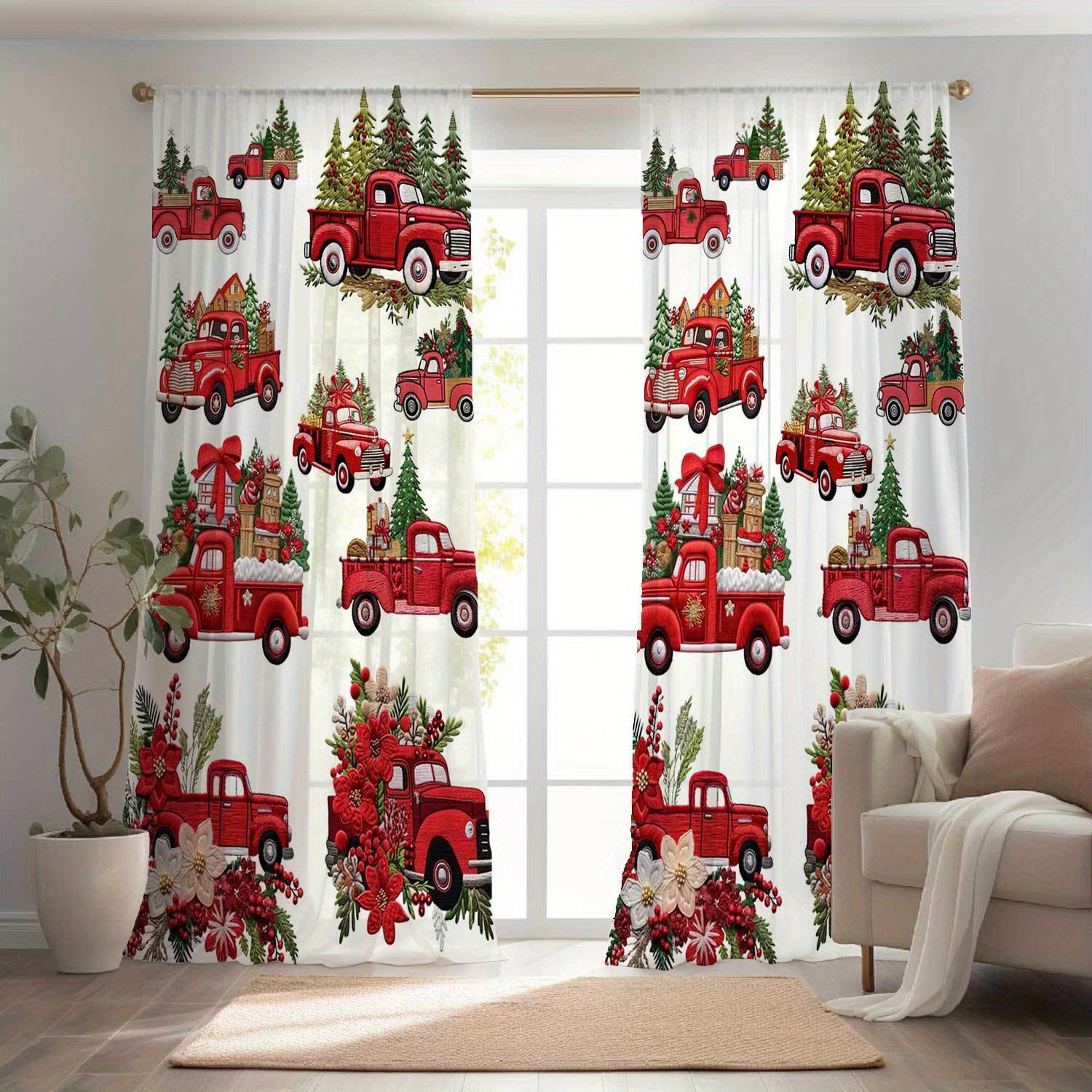 

A Pair Of Christmas Style Living Room Decoration Curtains, Christmas Print Curtains - Easy To , Charm Suitable For Living Room And Bedroom, And Easy To Hang