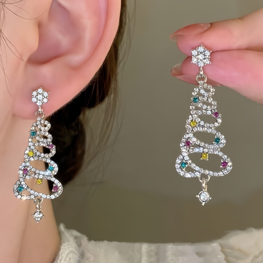 

1 Pair Women' Dangle Earrings, Creative Colorful Rhinestone Christmas , , Party, Vacation, Anniversary Gift, Alloy Ear Studs, Elegant Style, Wear