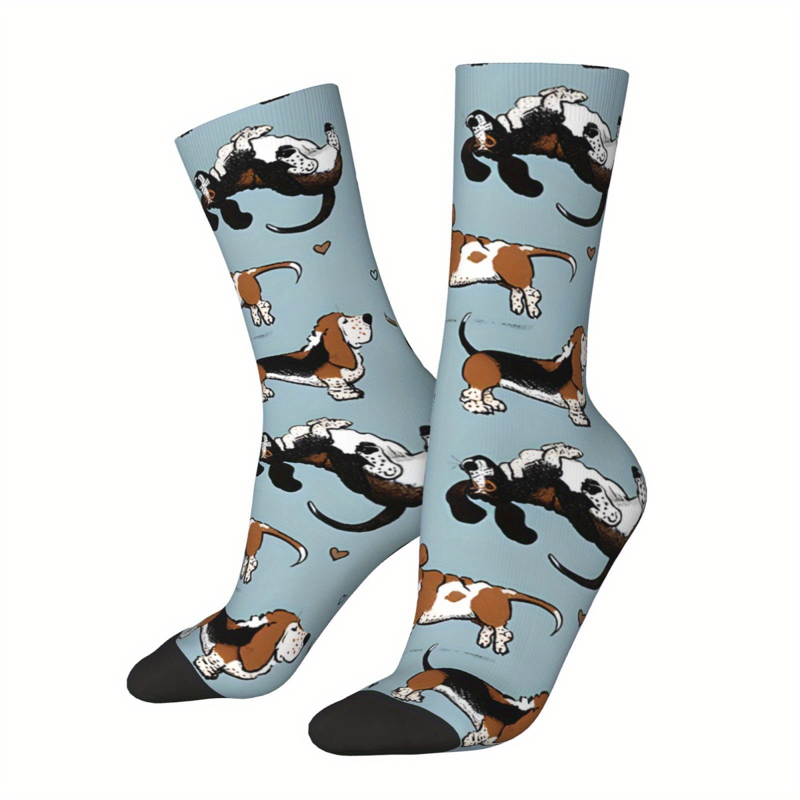 

1 Pair Basset On Blue Men's Socks Retro Hip Hop Novelty Casual Crew Crazy Sock Gift Printed