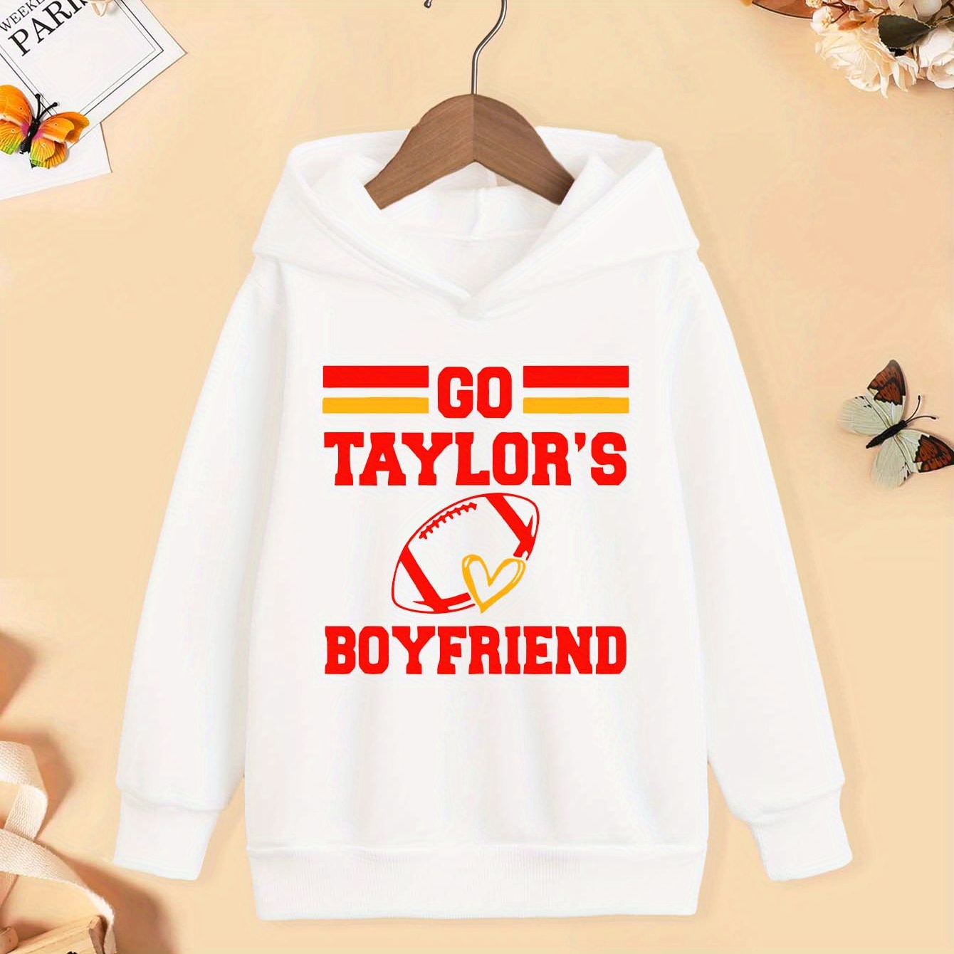 

Go Boyfriend" Girls' Hoodie - Cozy Long Sleeve, Knit Polyester, Machine Washable - Fall/winter