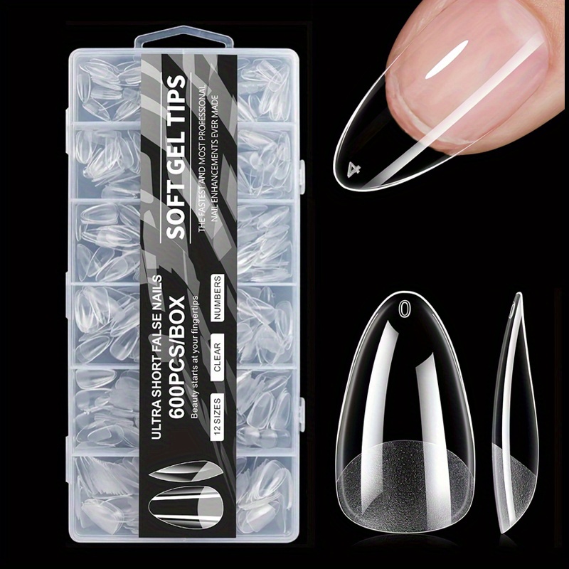 

600pcs Clear Shape Soft Gel False Nail Tips, Xs Short Length, , Press-on Fake Nails Extension Capsules, Manicure Tools For Nail Art