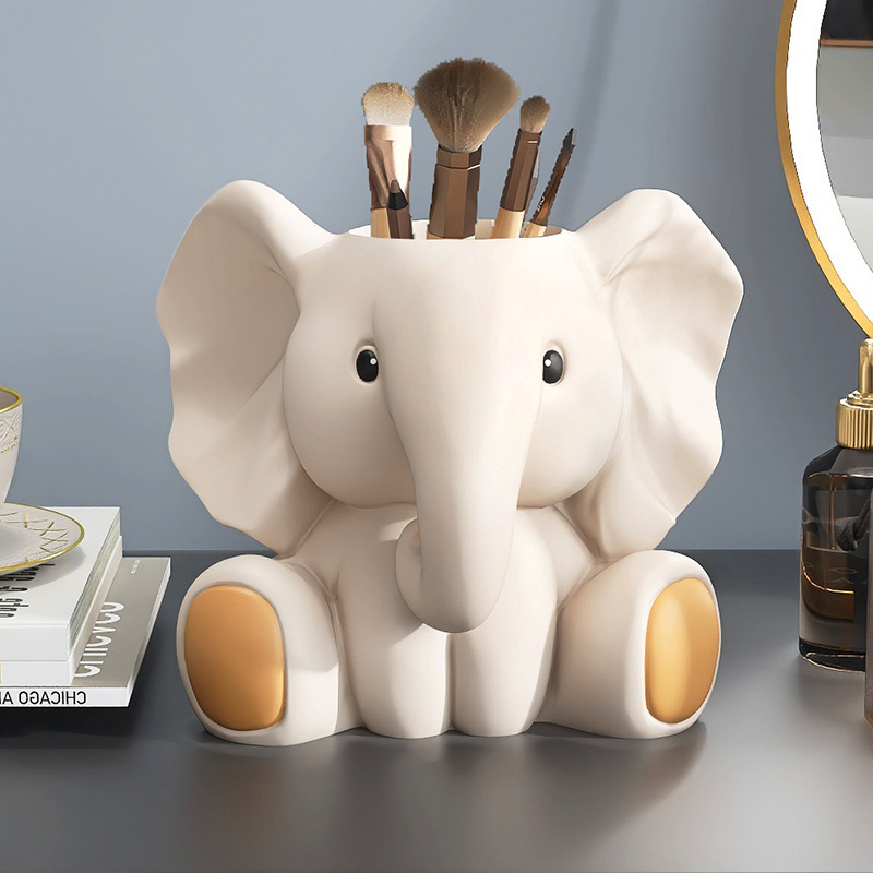 

1pc Elephant Pen Holder, Cute And Stylish Desk Storage Animal Decorative Makeup Brush Holder, Functional Home Office Desk Ornament, Halloween, Christmas, New Year Gift