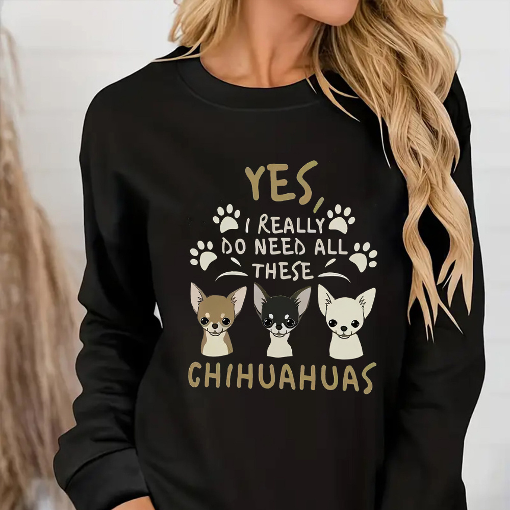 

Women's Casual Crew Neck Long Sleeve Chihuahua Print Sweatshirt Fall/winter Polyester Knit Fabric Animal Pattern Pullover