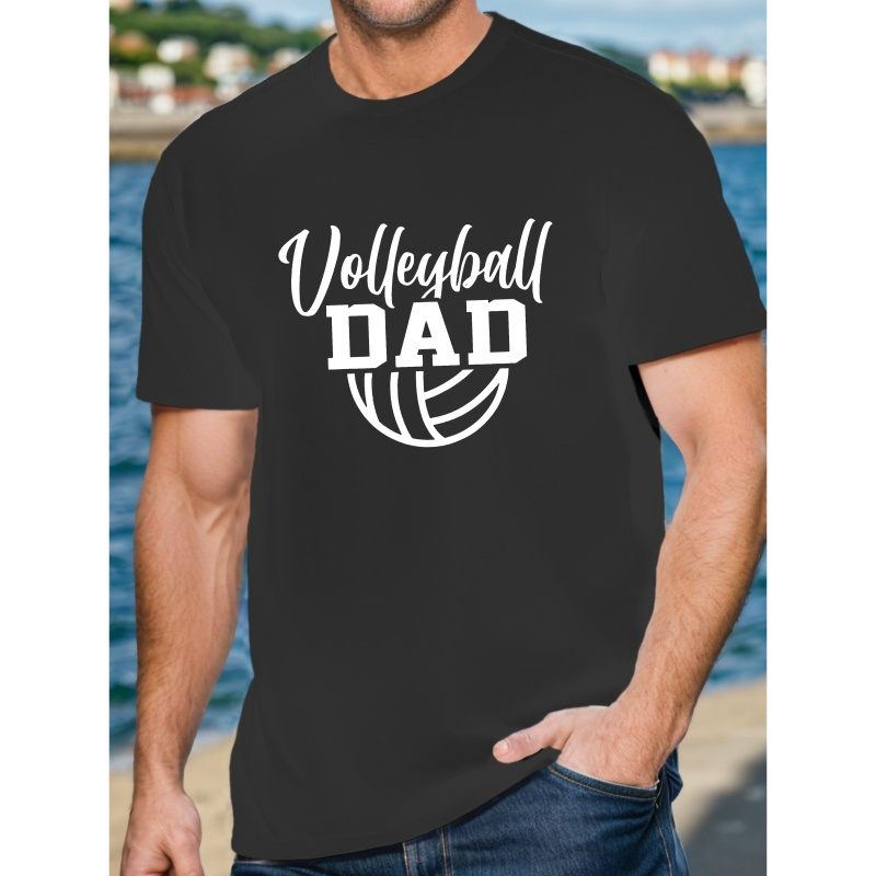 

Volleyball Dad Men's Short Sleeve T-shirt - Casual Polyester Top With Volleyball Graphic, Round Neck, Regular Fit For Summer, Sporty Dad Shirt | Graphic Tee | Machine Washable Top