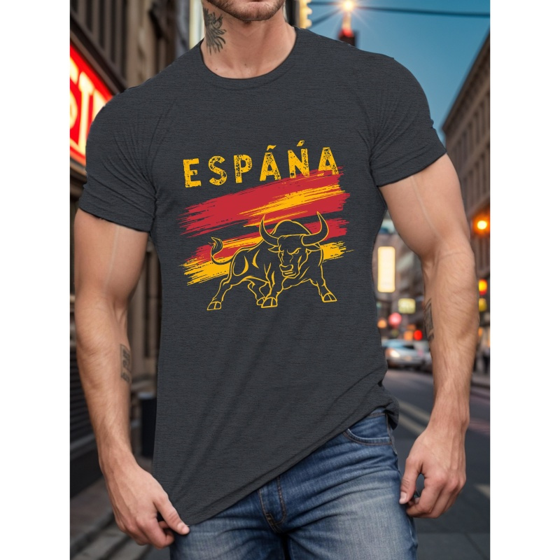 

Spain Espa A With Tee Shirt, Casual Short Sleeve T-shirt For Summer, Polyester Material, Crew Neck, Stretch, Geometric-pattern, Regular Fit, 150 G/㎡ Fabric Weight