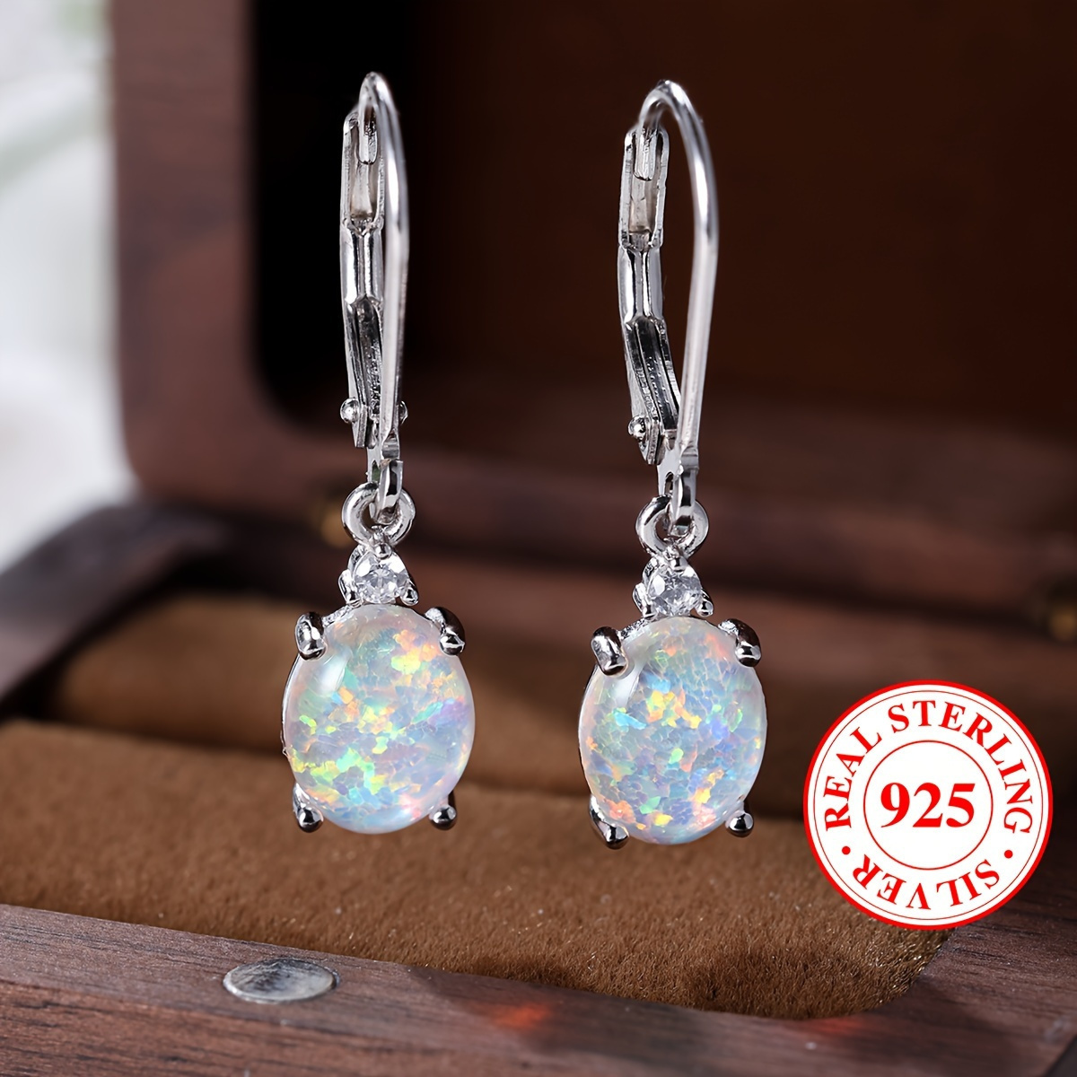 

Vibrant Opal Dangle Earrings - 925 Sterling Silver, Egg Shape, Multi Colors, Inlaid Design, Hypoallergenic, High-quality Jewelry For Daily Wear, Party Decor, And Special Occasions