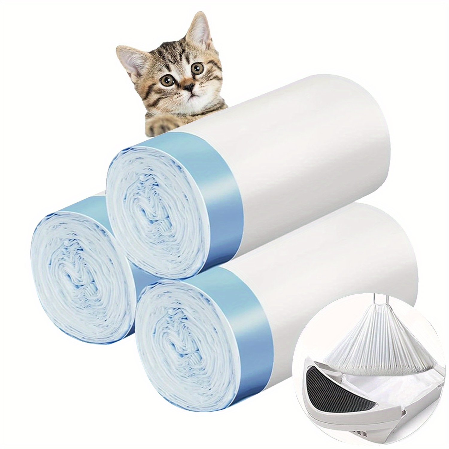 

60 Self-cleaning Cat Litter Box Garbage Bags, Replacing Oversized Cat Litter Box Liners, 3 Rolls Of Drawstring Garbage Bags, Suitable For Automatic Cat Litter, (3 Packs/60) S1, -1, And M1 (3 Rolls)