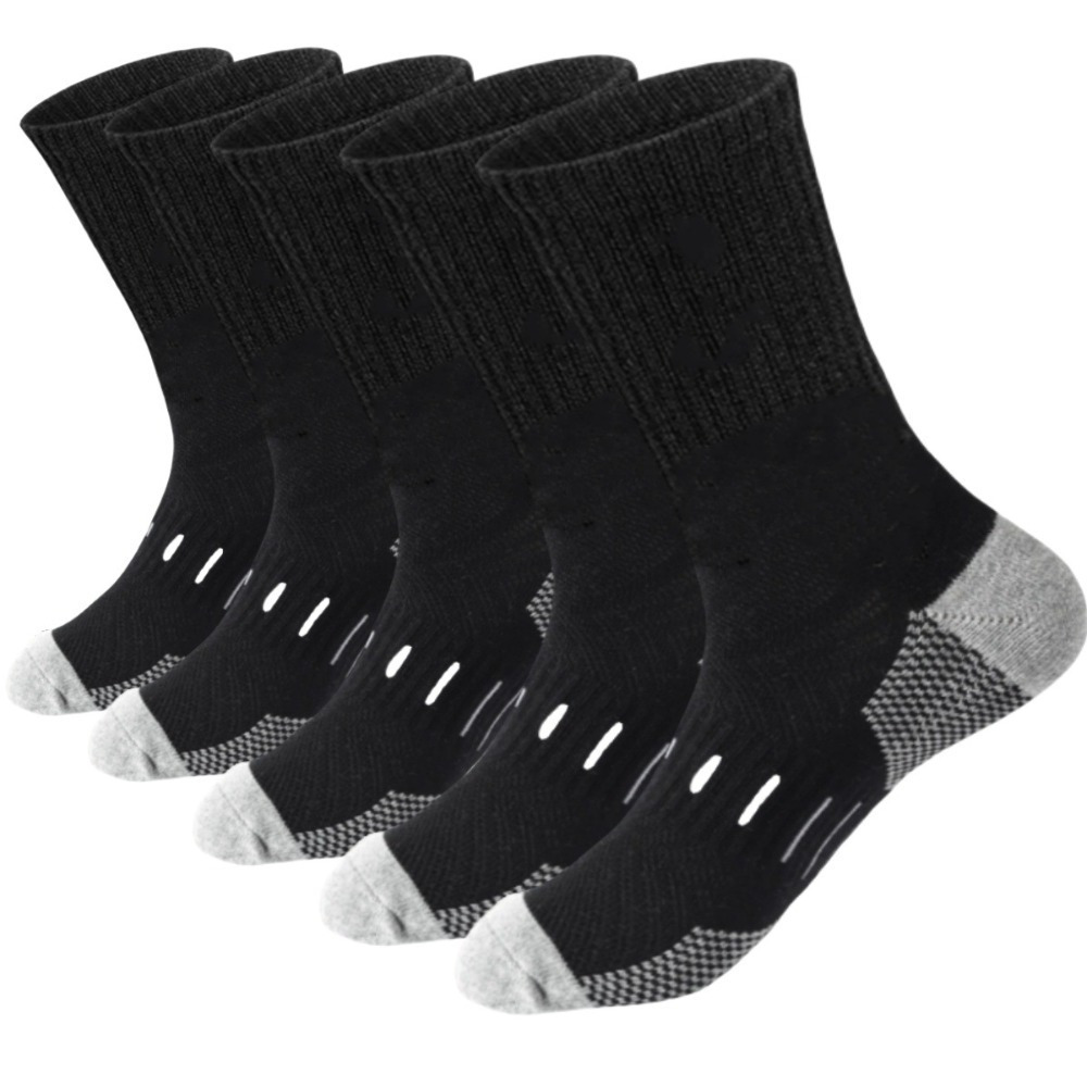 

5 Pairs Men's Tall Socks - Moisture Wicking Sports Socks - Outdoor Accessories - Hiking & Outdoor Clothing - Men's Outdoor Wear - Men's Outdoor Socks - - Polyester, Cotton, Elastane