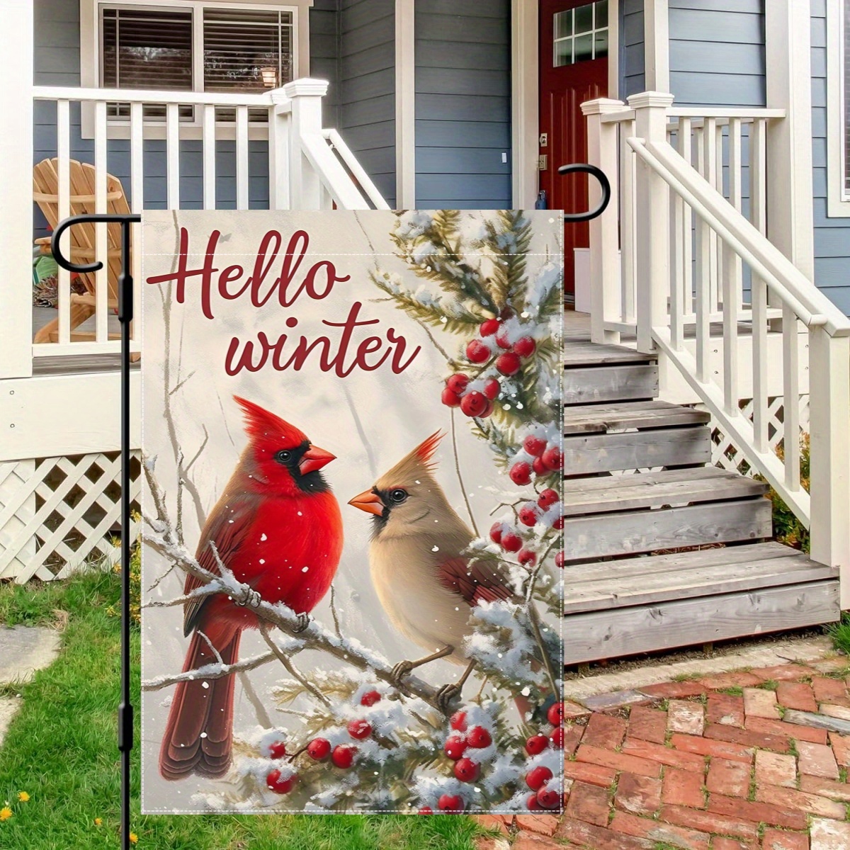 

Hello Winter Garden Flag - Double-sided Polyester Decorative Flag With Red And Snowy Berries, 28x40 Inches, Outdoor Lawn & Decoration, No Electricity Needed - 1pc