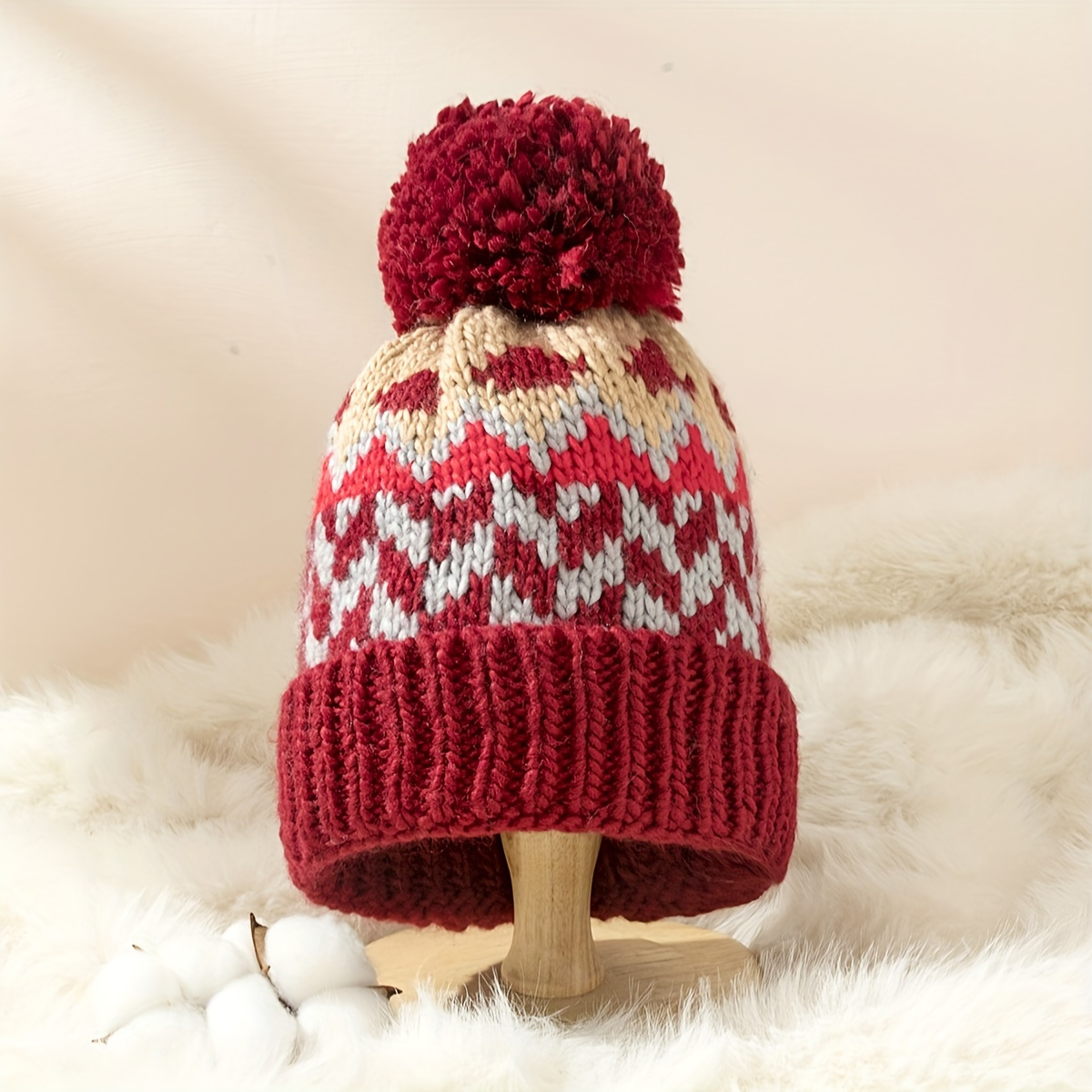 

1pc Men's And Women's Winter Warm Fluffy Hat, Cute Printed Embroidery, Knitted Hat, Loose , Cap Top , Warm Hat