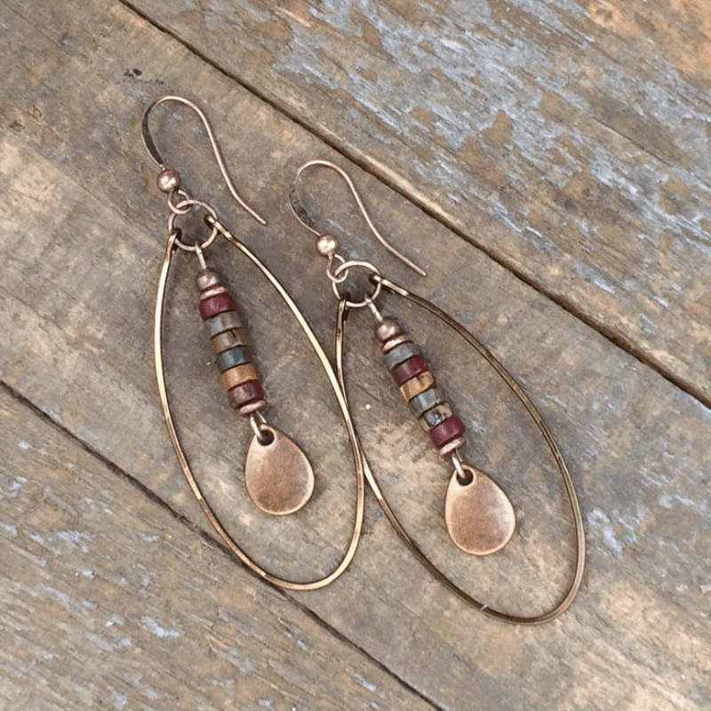 

2pcs Artificial Natural Stone Retro Bohemian Ethnic Bronze Earrings Hang For Women' Party Holidays