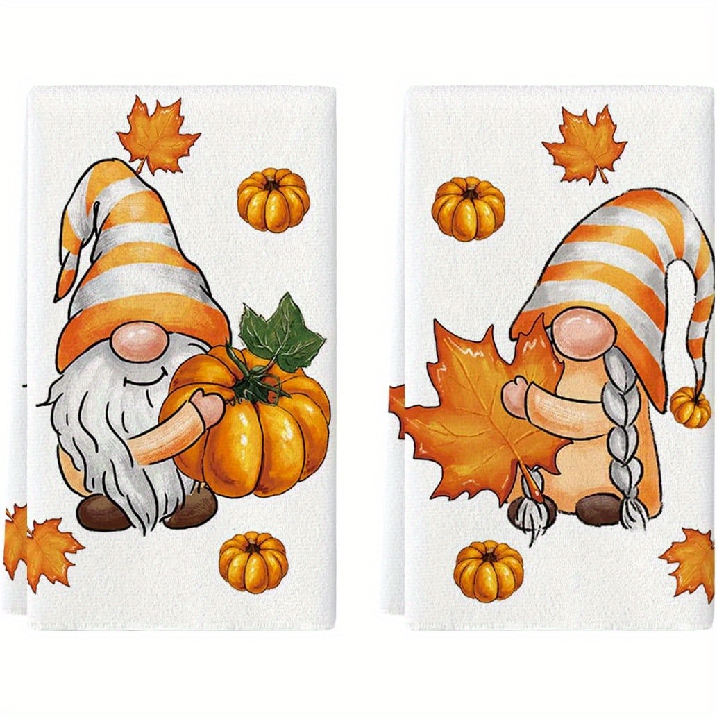 

Autumn : 2pcs & Maple Leaf Kitchen Towels - 18x26 Inch, Polyester, Machine Washable, Thanksgiving Decor