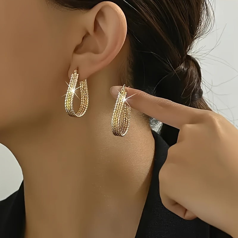

Fashionable And Water Hoop Earrings, Golden Copper Earrings, Elegant And Minimalist Style Women's Oval Earrings