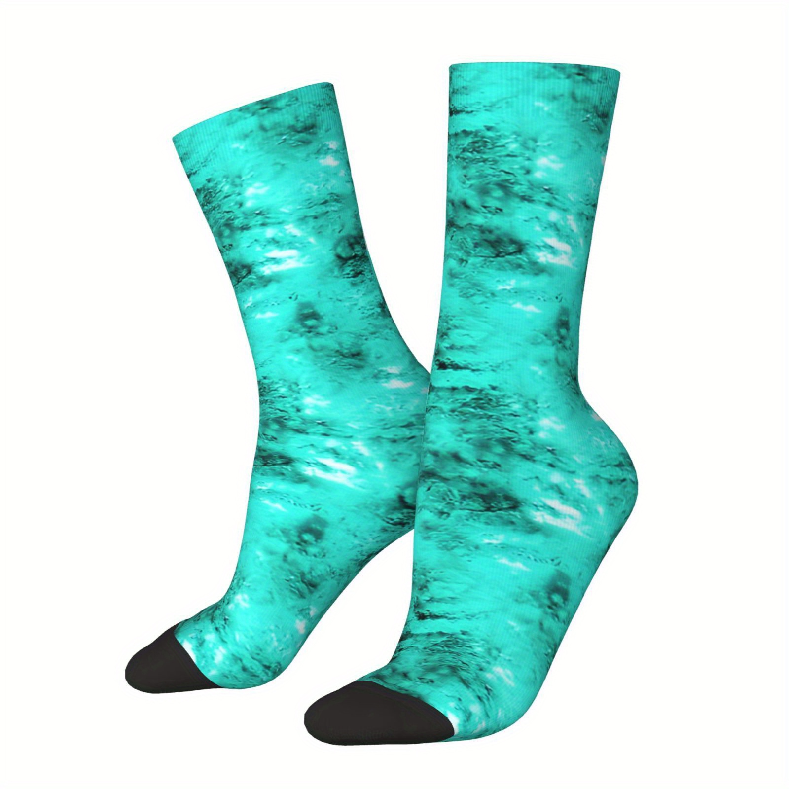 

Men's Retro Teal Water Socks - Comfy, Stretchy, Breathable Polyester Blend For Outdoor & Casual Wear, Fits Most