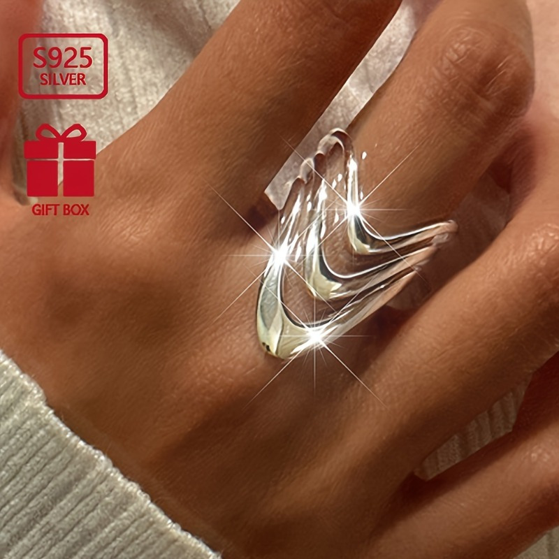 TEMU 1 Women's Fashionable Broadband Ring, 925 Sterling Silvery, Simple Hip-hop Style, Suitable For Daily And Party Wear