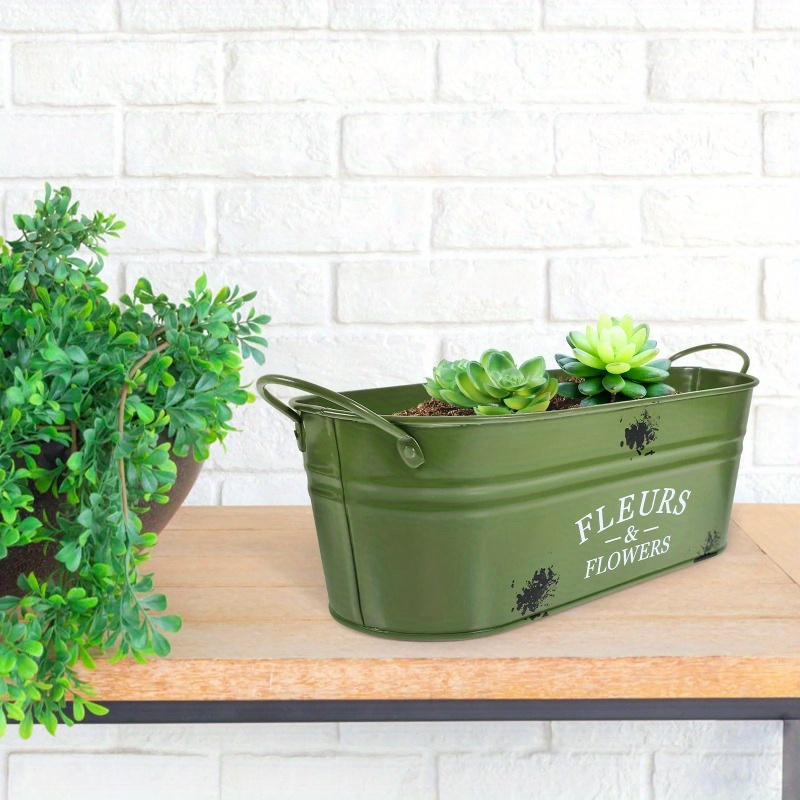 

1pc Iron Art Elliptical Double Ear Horseshoe Printing Pot Home Balcony Planting Green Plant Set Pot Creative Storage And Decoration Pot
