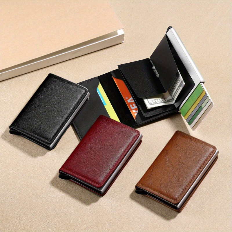 

Sleek Faux Leather Card Holder With Automatic Pop-up Metal Clip - Anti-demagnetization Wallet Accessory