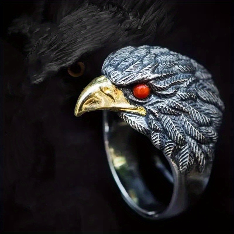 

Vintage Eagle Ring For Men And Women - 925 Silver Plated Alloy With Rhinestone Eyes, Gothic Punk Style, Animal Theme, Open Cuff Design, Ideal For Parties And