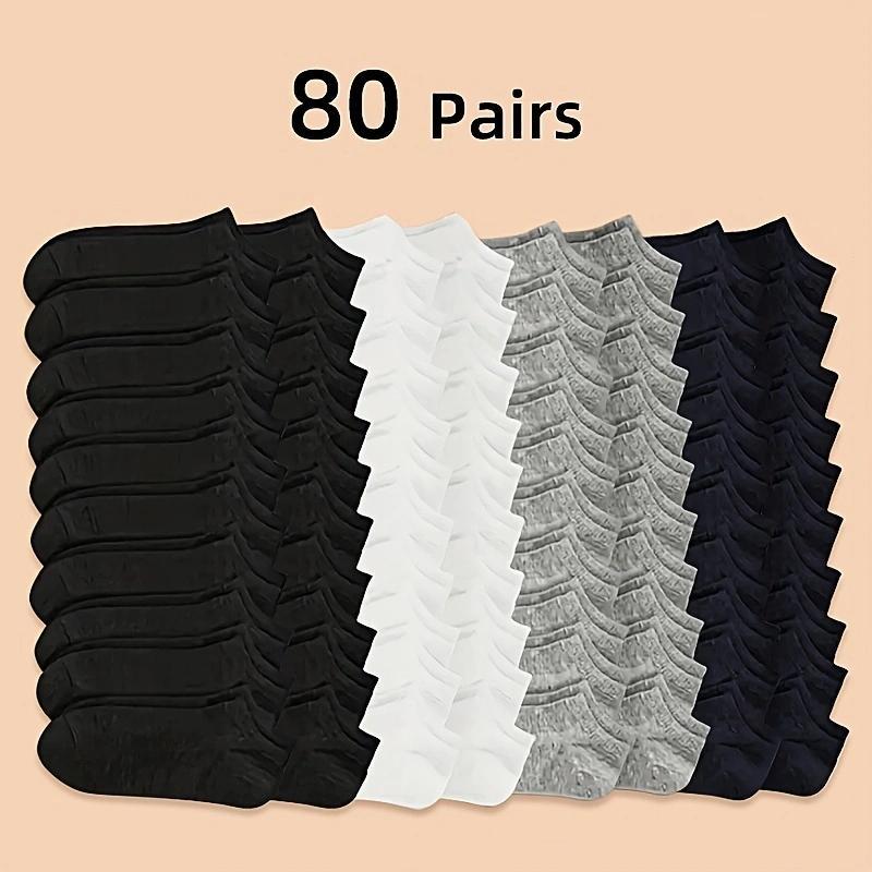 

80 Pairs Of Socks For Men And Women, Black, White, Gray, Short Socks, No Wash, Odor Proof, Sweat Absorbing, Summer Thin Boat Socks