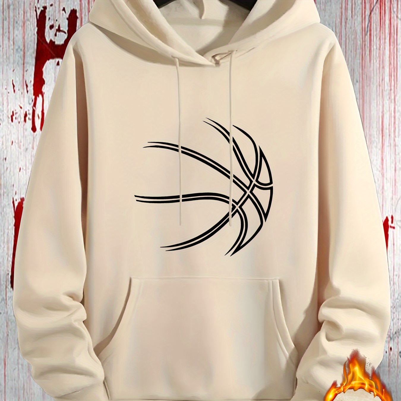 

Men's Casual Hoodie With Basketball Print, Polyester Hooded Sweatshirt With Kangaroo Pocket, Knit Fabric, Regular Fit, Unisex Sports Top For Fall/winter