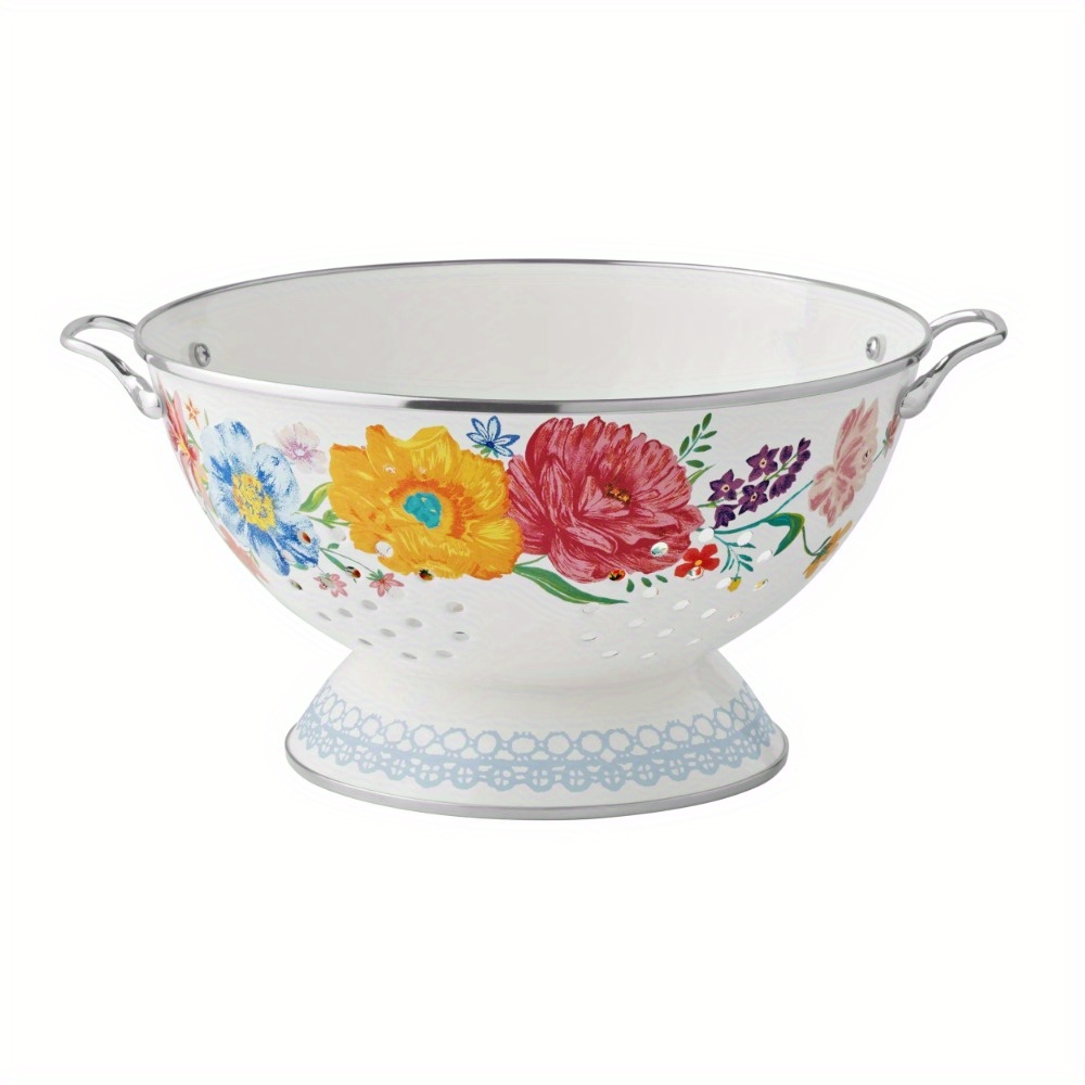 

5-quart Steel Colander, Floral Pattern